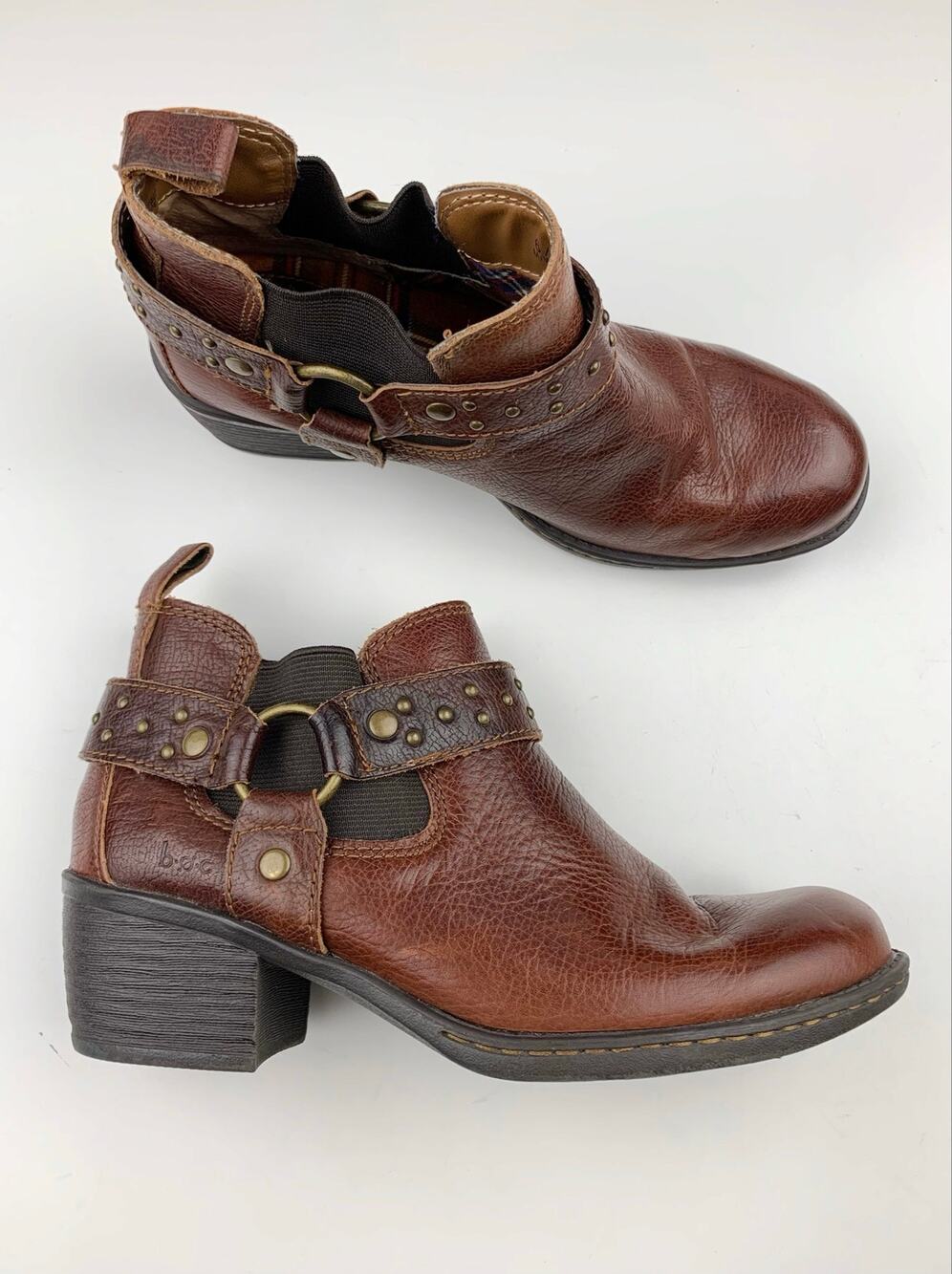 BOC Born Concept Claudette Ankle Boots Brown Leather Studded Harness Women's 6